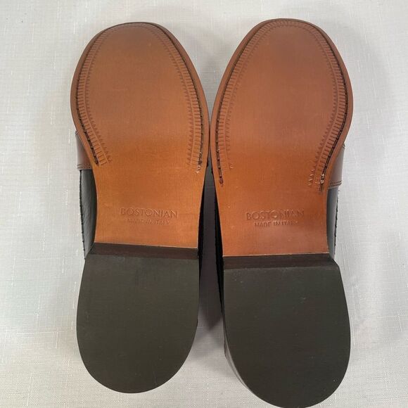 BLACK AND TAN BOSTONIAN FLORENTINE LOAFERS MADE IN ITALY SIZE 11 NWOB - Picture 12 of 14